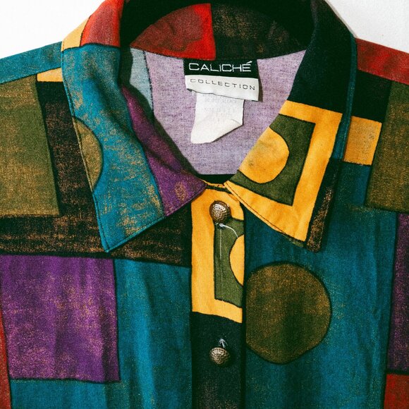 Vintage 80s Caliché Collection Maximalist Art Deco Abstract Blouse – Women’s XL - Picture 3 of 5